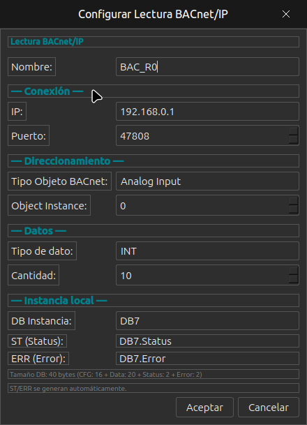 Diálogo BACnet/IP