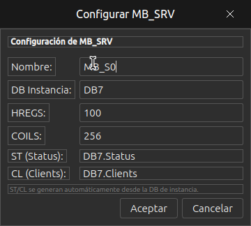Diálogo Modbus TCP Server