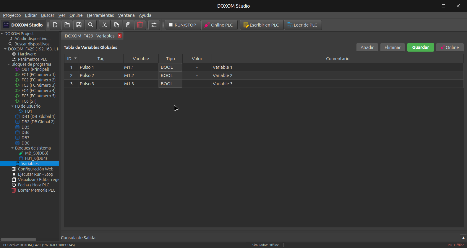 Editor de variables globales