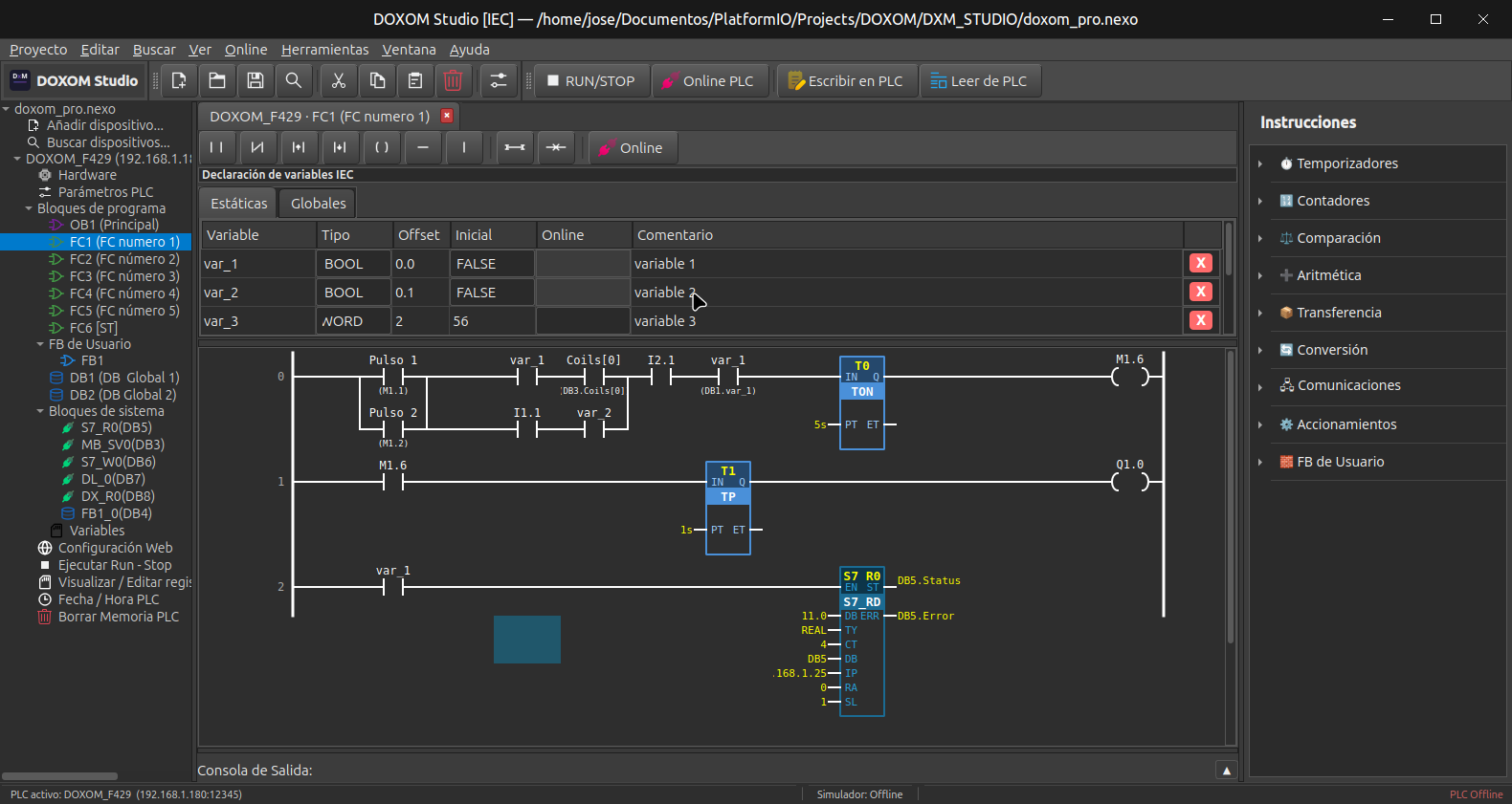 DOXOM Studio — Entorno de programación Ladder IEC