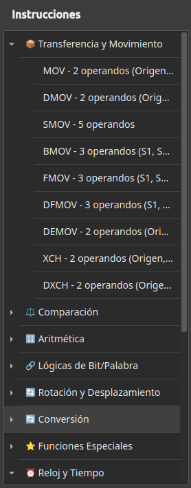 Panel de instrucciones aplicadas