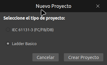 Diálogo de nuevo proyecto Legacy